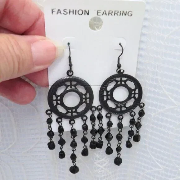 Chandelier Earrings Women Black Dangles Boho Gypsy Style Casual Goth Witchy - Picture 2 of 9